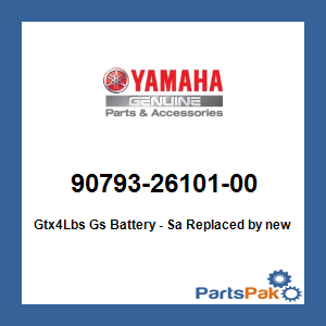 Yamaha 90793-26101-00 Gtx4Lbs Gs Battery - Sa (Not filled with acid); New # GTX-4LBS0-00-00
