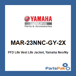 Yamaha MAR-23NNC-GY-2X PFD Life Vest Life Jacket, Yamaha Neo/Nylon Combo Gy; MAR23NNCGY2X