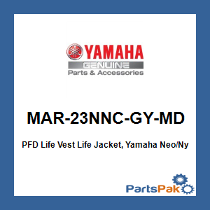 Yamaha MAR-23NNC-GY-MD PFD Life Vest Life Jacket, Yamaha Neo/Nylon Combo Gy; MAR23NNCGYMD