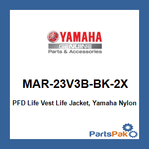 Yamaha MAR-23V3B-BK-2X PFD Life Vest Life Jacket, Yamaha Nylon Value Bk 2X; MAR23V3BBK2X