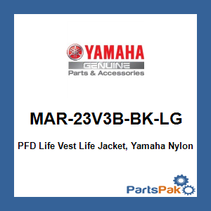 Yamaha MAR-23V3B-BK-LG PFD Life Vest Life Jacket, Yamaha Nylon Value Bk Lg; MAR23V3BBKLG