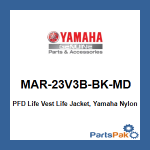 Yamaha MAR-23V3B-BK-MD PFD Life Vest Life Jacket, Yamaha Nylon Value Bk Md; MAR23V3BBKMD