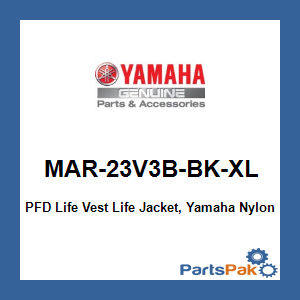 Yamaha MAR-23V3B-BK-XL PFD Life Vest Life Jacket, Yamaha Nylon Value Bk Xl; MAR23V3BBKXL