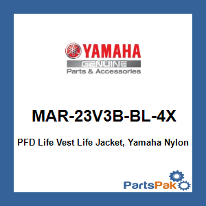 Yamaha MAR-23V3B-BL-4X PFD Life Vest Life Jacket, Yamaha Nylon Value Bl 4X; MAR23V3BBL4X