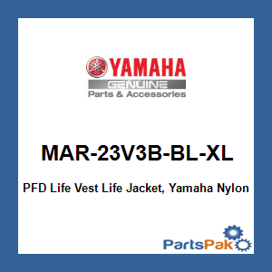 Yamaha MAR-23V3B-BL-XL PFD Life Vest Life Jacket, Yamaha Nylon Value Bl Xl; MAR23V3BBLXL