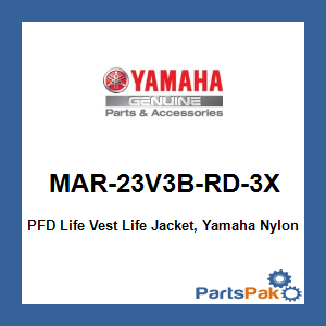 Yamaha MAR-23V3B-RD-3X PFD Life Vest Life Jacket, Yamaha Nylon Value Mr 3X; MAR23V3BRD3X