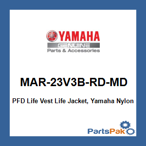 Yamaha MAR-23V3B-RD-MD PFD Life Vest Life Jacket, Yamaha Nylon Value Mr Md; MAR23V3BRDMD