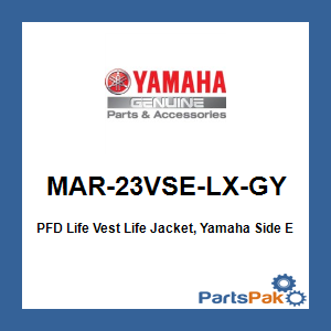 Yamaha MAR-23VSE-LX-GY PFD Life Vest Life Jacket, Yamaha Side Entry Gy Lg/Xl; MAR23VSELXGY