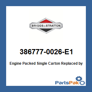Briggs & Stratton 386777-0026-E1 Engine Packed Single Carton; New # 386777-0141-G1
