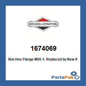 Briggs & Stratton 1674069 Nut-Hex Flange M06-1.; New # 1960525SM