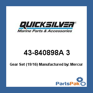 Quicksilver 43-840898A 3; Gear Set (19/16)- Replaces Mercury / Mercruiser