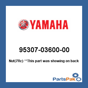 Yamaha 95307-03600-00 Nut(7Rc); 953070360000