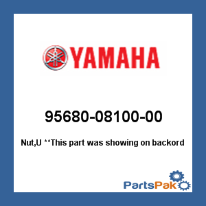 Yamaha 95680-08100-00 Nut, U; 956800810000