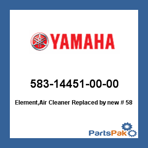 Yamaha 583-14451-00-00 Element, Air Cleaner; New # 583-14451-08-00