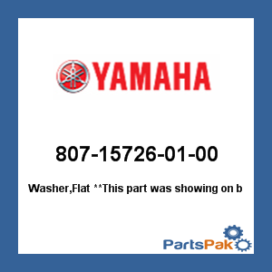 Yamaha 807-15726-01-00 Washer, Flat; 807157260100