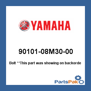Yamaha 90101-08M30-00 Bolt; 9010108M3000