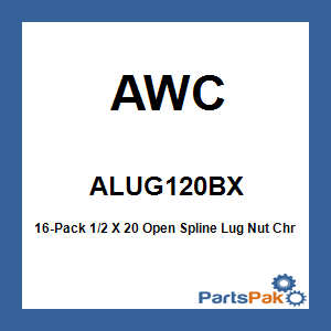 AWC ALUG120BX; 16-Pack 1/2 X 20 Open Spline Lug Nut Chrome With Key