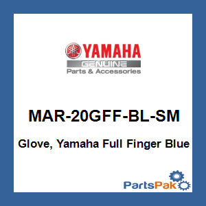 Yamaha MAR-20GFF-BL-SM Glove, Yamaha Full Finger Blue; MAR20GFFBLSM