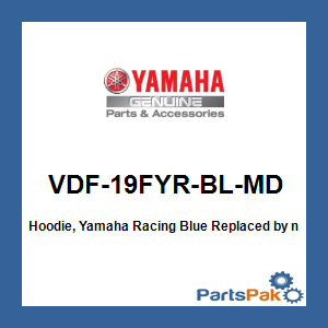 Yamaha VDF-19FYR-BL-MD Hoodie, Yamaha Racing Blue; VDF19FYRBLMD