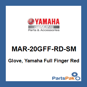 Yamaha MAR-20GFF-RD-SM Glove, Yamaha Full Finger Red; MAR20GFFRDSM