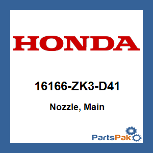 Honda 16166-ZK3-D41 Nozzle, Main; 16166ZK3D41