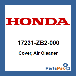 Honda 17231-ZB2-000 Cover, Air Cleaner; 17231ZB2000