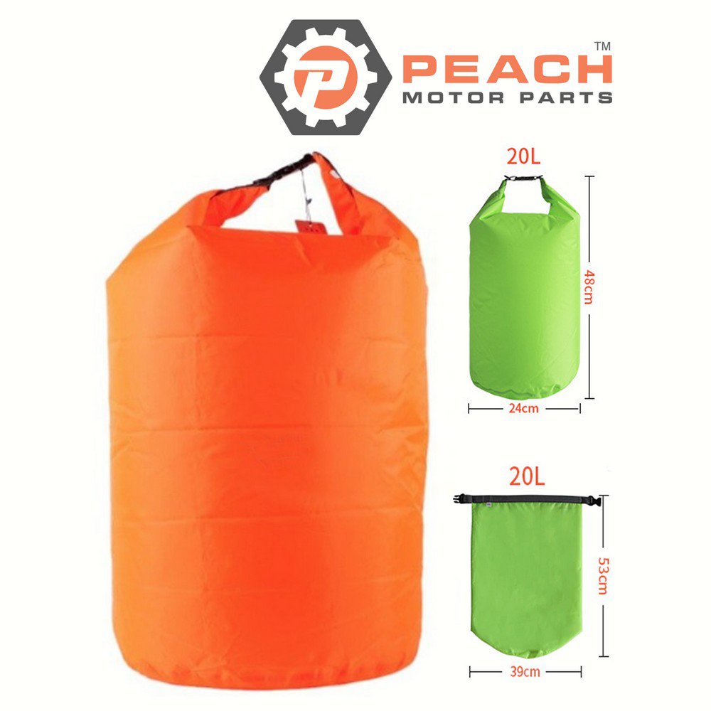 Peach Motor Parts PM-DryBag-20L-Orange Waterproof Bag, 20 Liter Orange Polyester (15 x 20 Inches Flat) Dry Bag; Fits Quest®: Dry Bag, Geckobrands®: Dry Bag, SealLine®: Dry Bag, Field & Stream®: