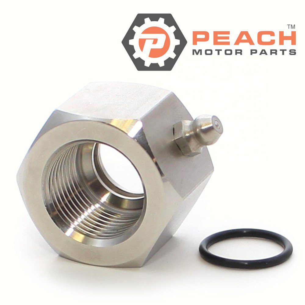 Peach Motor Parts PM-GreaseNut0875 Steering Guard Tilt Tube Grease Nut 7/8-inch - 14 UNF (Stainless Steel w/ Zerk Fitting); Fits Honda®: 50899-ZV5-020AH,  Seachoice®: 28251, 50-28251, Johnson E