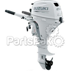 Suzuki DF20ATHLW5 20-hp 4-Stroke Outboard Boat Motor, White, 20-inch Shaft, Tiller Handle, Power Tilt, & Propeller