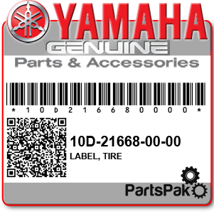 Yamaha 10D-21668-00-00 Label, Tire; 10D216680000