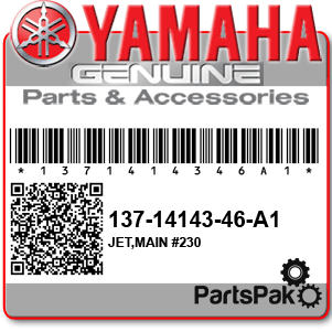 Yamaha 137-14143-46-A1 Jet, Main #230; 1371414346A1
