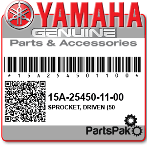Yamaha 15A-25450-10-33 Sprocket, Driven (50T); New # 15A-25450-20-00
