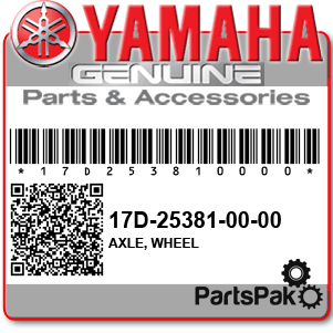 Yamaha 17D-25381-00-00 Axle, Wheel; 17D253810000