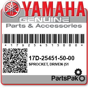 Yamaha 17D-25451-50-00 Sprocket, Driven (51T); 17D254515000