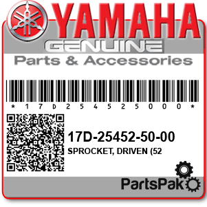 Yamaha 17D-25452-50-00 Sprocket, Driven (52T); 17D254525000
