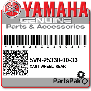 Yamaha 5VN-25338-00-33 Cast Wheel, Rear; 5VN253380033