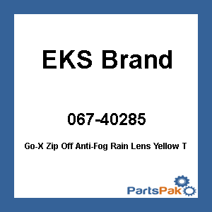 EKS Brand 067-40285; Go-X Zip Off Anti-Fog Rain Lens Yellow Tint