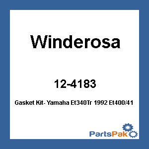 Winderosa 12-4183; Gasket Kit- Fits Yamaha Et340Tr 1992 Et400/410 1993-95