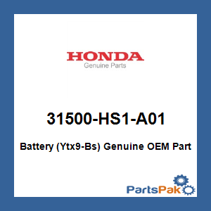 Honda 31500-HS1-A01 Battery (Ytx9-Bs) (Non-Spillable)(UPS Ground Shipping Only); 31500HS1A01