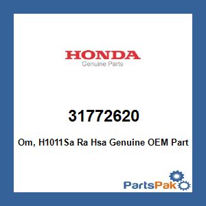Honda 31772620 Owners Manual, H1011Sa Ra Hsa; 31772620