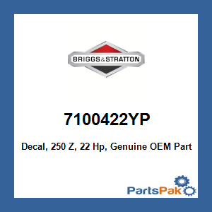 Briggs & Stratton 7100422YP Decal, 250 Z, 22 Hp, 