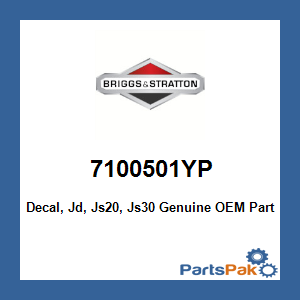Briggs & Stratton 7100501YP Decal, Jd, Js20, Js30