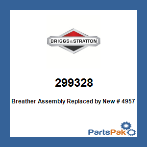 Briggs & Stratton 299328 Breather Assembly; New # 495738