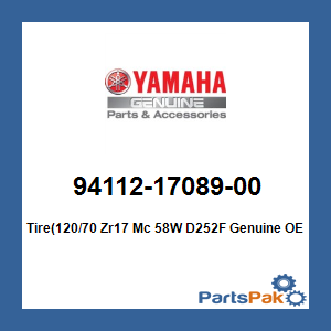 Yamaha 94112-17089-00 Tire(120/70 Zr17 Mc 58W D252F; 941121708900