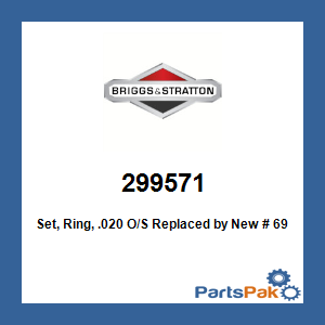 Briggs & Stratton 299571 Set, Ring, .020 O/S; New # 690019
