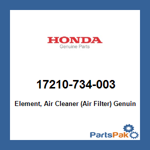 Honda 17210-734-003 Element, Air Cleaner (Air Filter); 17210734003