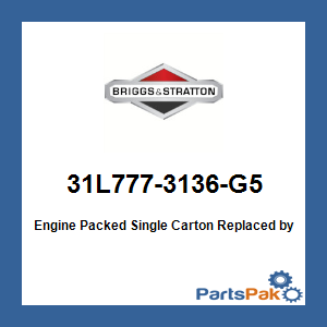 Briggs & Stratton 31L777-3136-G5 Engine Packed Single Carton; New # 33S877-0017-G1
