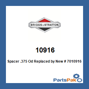 Briggs & Stratton 10916 Spacer .375 Od; New # 7010916YP