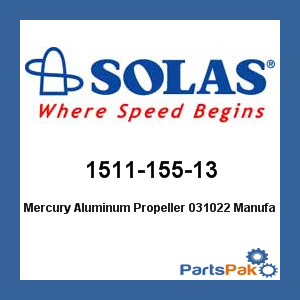 Solas 1511-155-13; Mercury Aluminum Propeller 031022