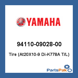 Yamaha 94110-09028-00 Tire (At20X10-9 Di-K778A T/L); 941100902800